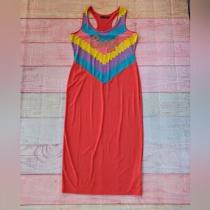 Coogi Colorful Chevron Embellished‎ Maxi Dress 1X Bodycon Vintage 90s Plus Size